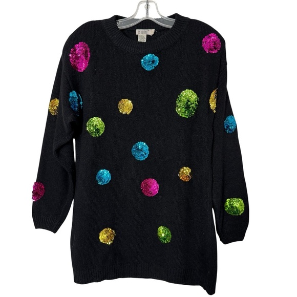 Vintage de Rotchild Sequin Sweater | Silk Angora Blend | Size L - Picture 1 of 4